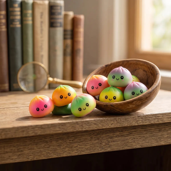 Fade dumpling squishies styled in a cozy lifestyle setting