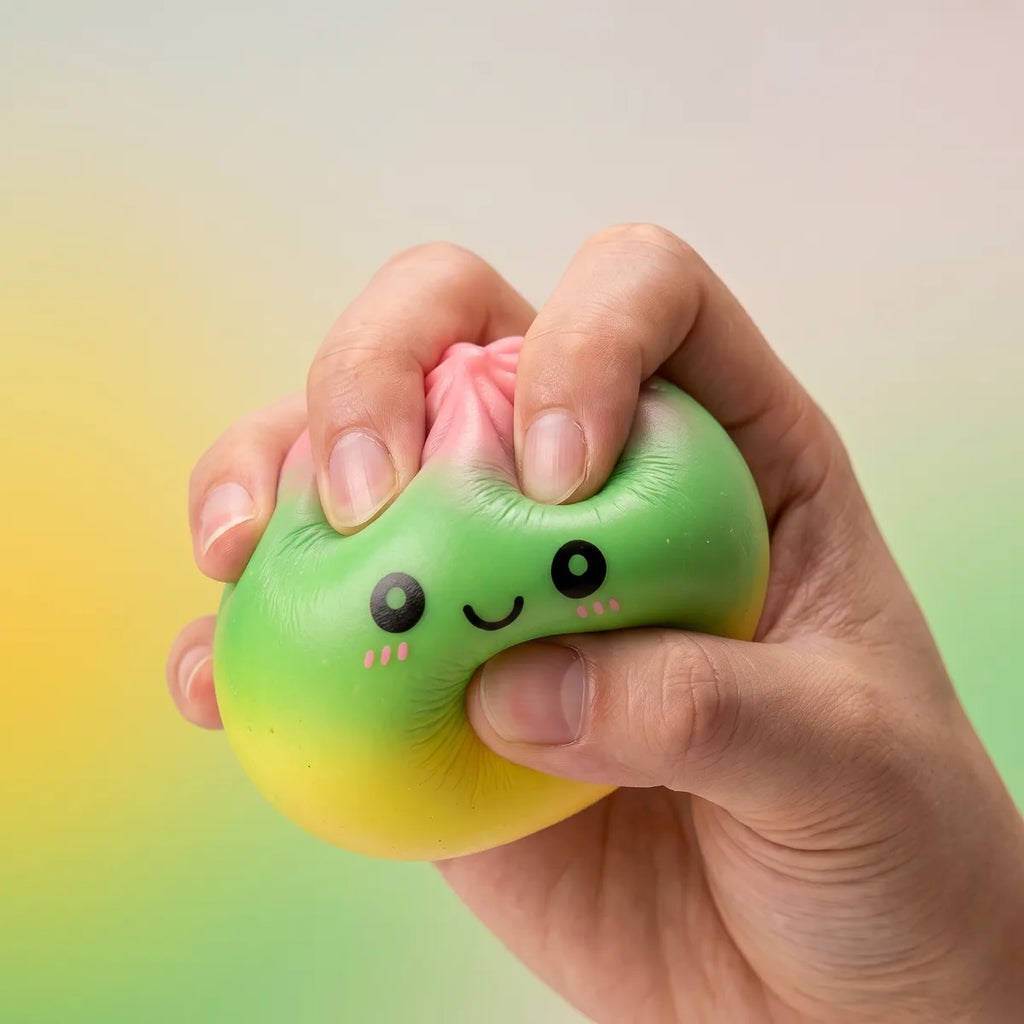 Hand squeezing a fade dumpling squishy