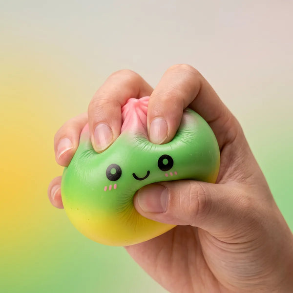 Hand squeezing a fade dumpling squishy