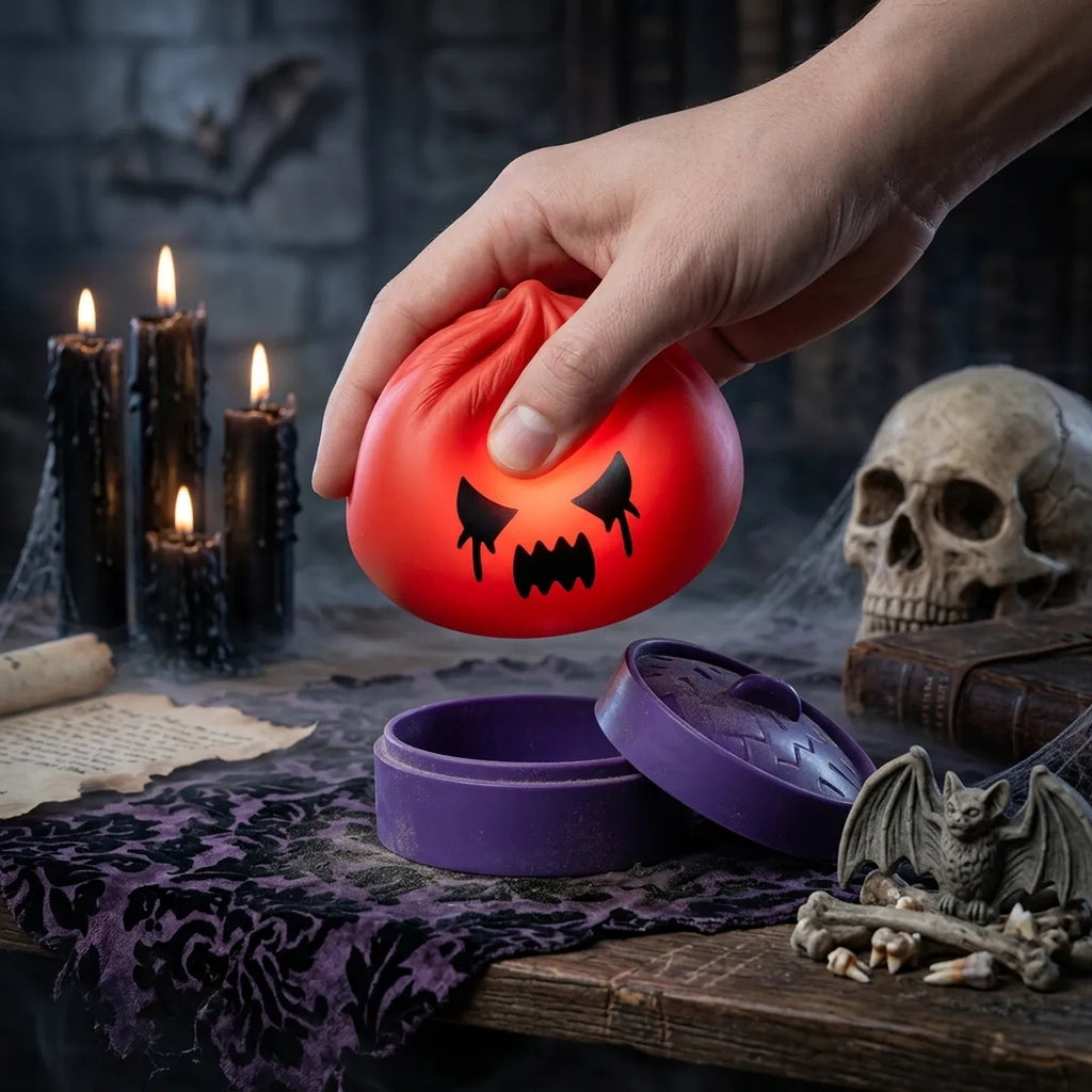 Close up squeeze of a mystery ghost dumpling squishy showing its soft matte skin