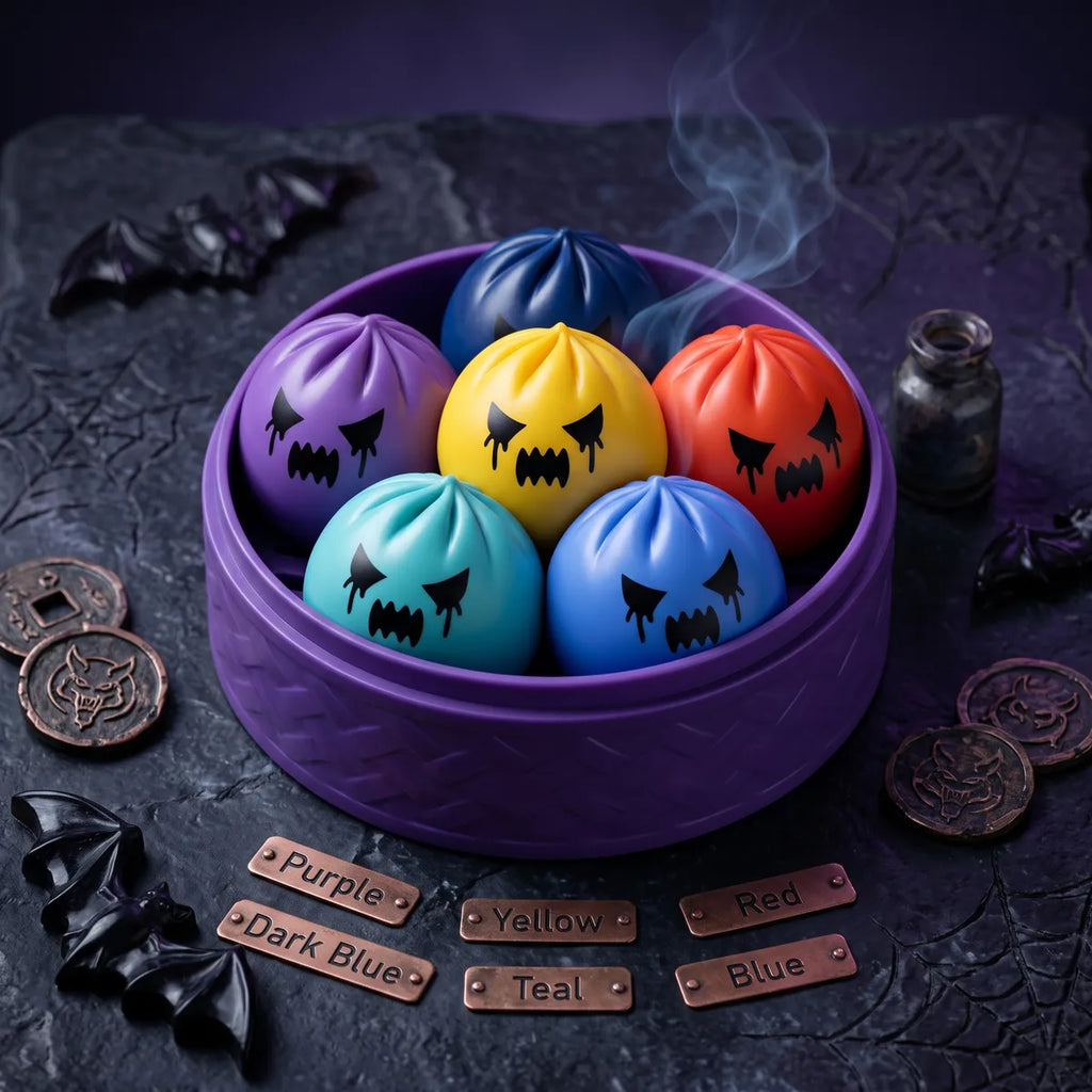 Mystery ghost dumpling squishies inside their Halloween steamer box