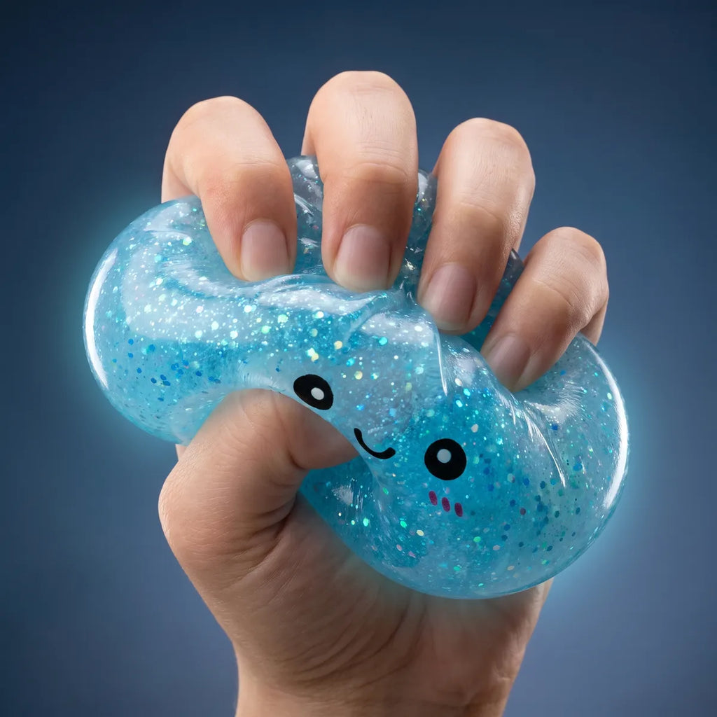 Glow in the dark glitter dumpling squishy slowly rising back to shape