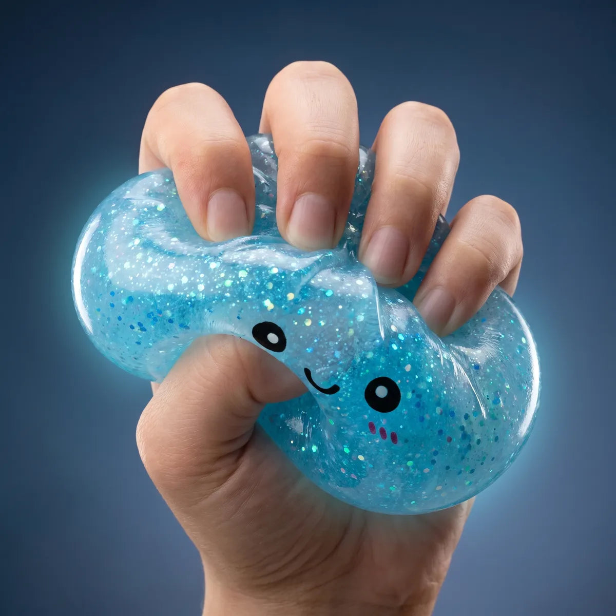Glow in the dark glitter dumpling squishy slowly rising back to shape