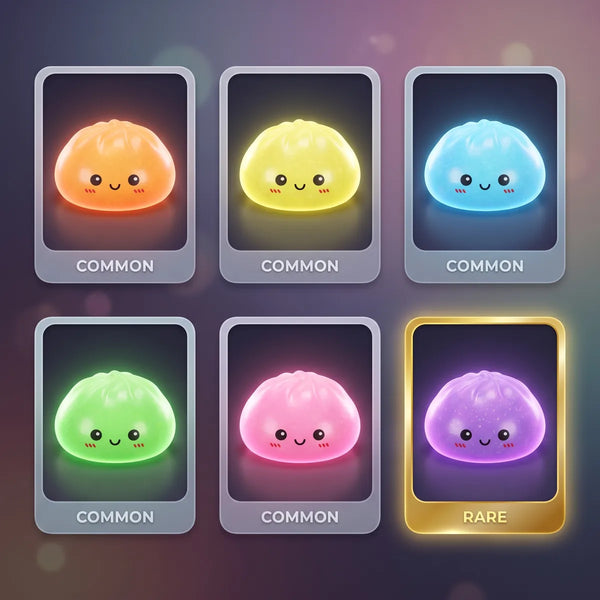 Glow in the dark glitter dumpling squishy collectible variants and rarity chart