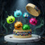 Horned mystery Halloween unicorn dumpling squishies floating above a Mystery steamer box