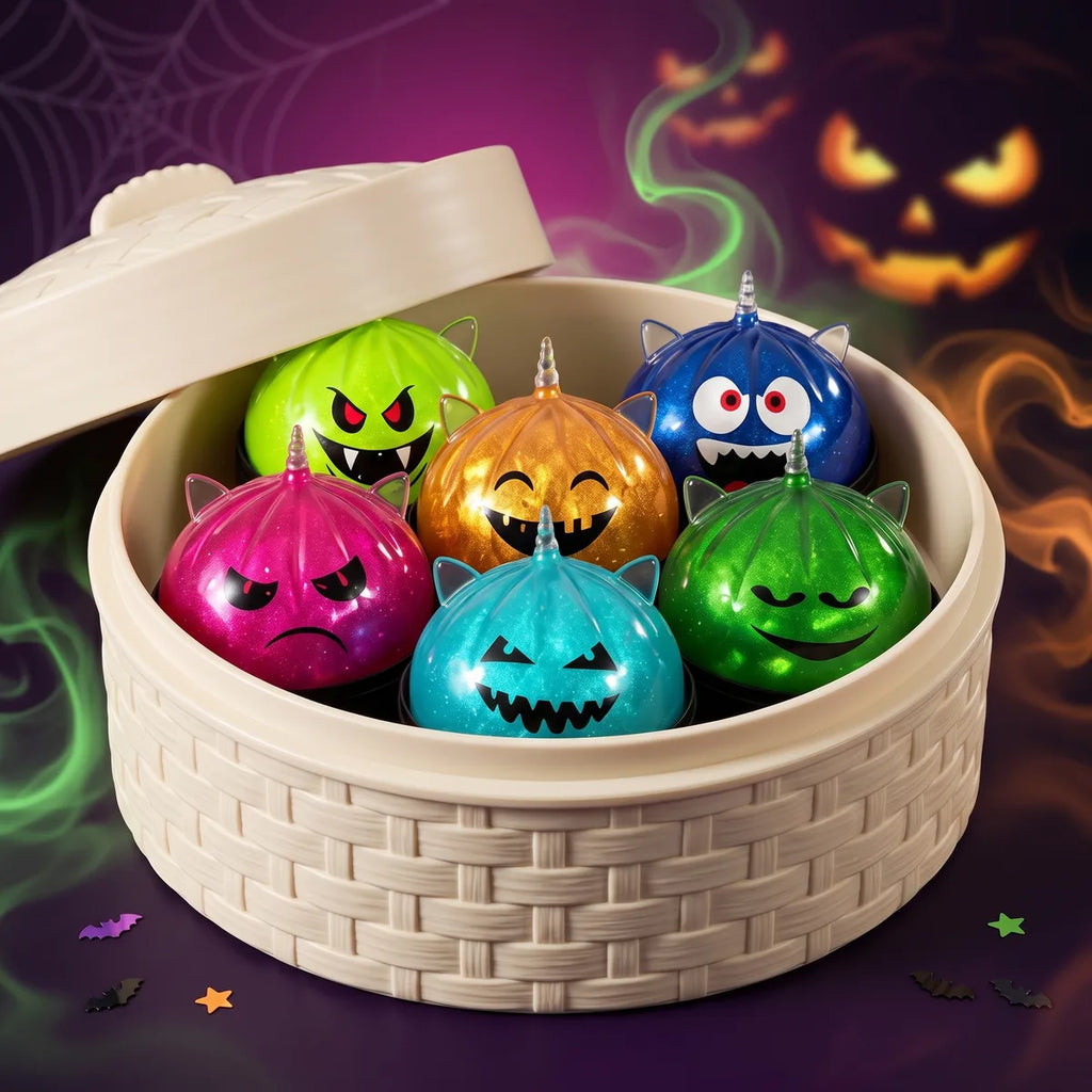 Mystery Halloween unicorn dumpling squishies inside the Mystery steamer box