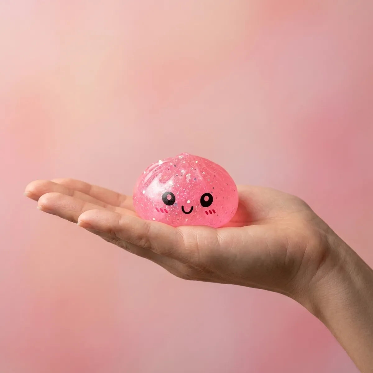 Mini glitter dumpling squishy set in a cozy lifestyle setting