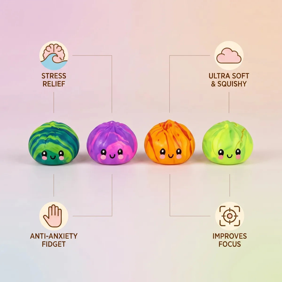 Mini tie dye dumpling squishy features and benefits overview