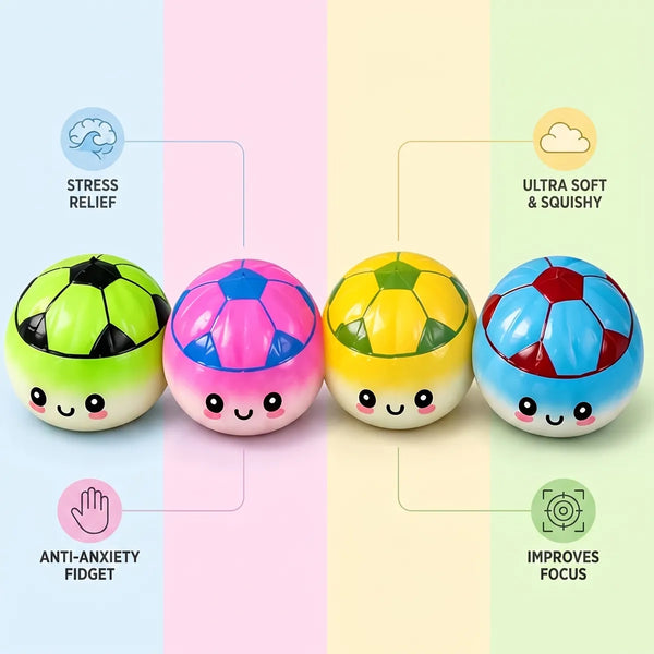 Mystery soccer dumpling squishy size guide infographic with dimensions