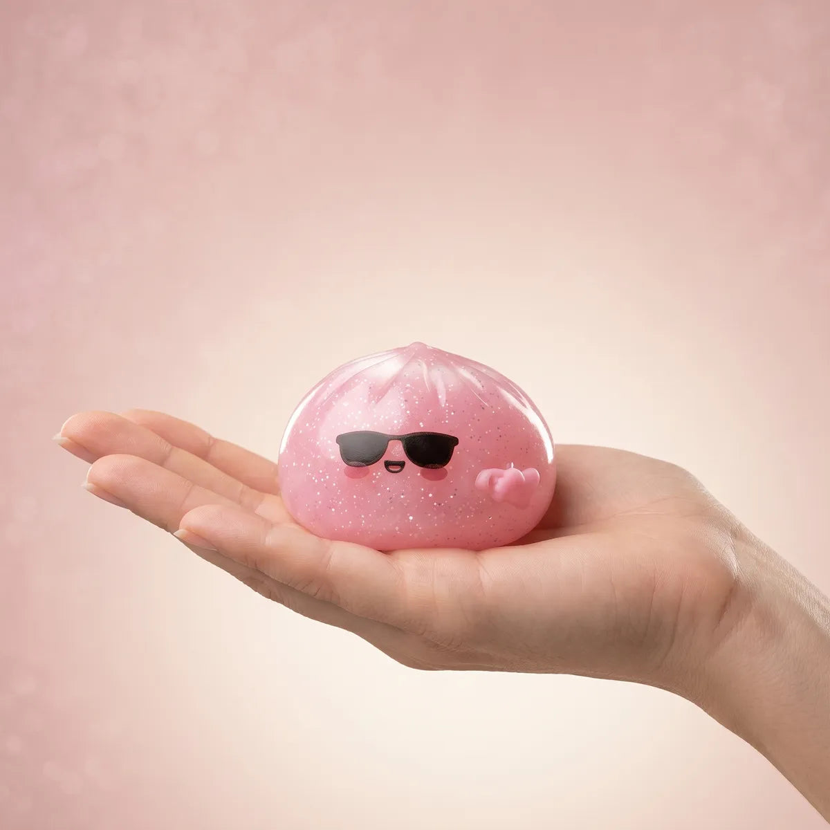 Mystery sunglasses dumpling squishy held in hand