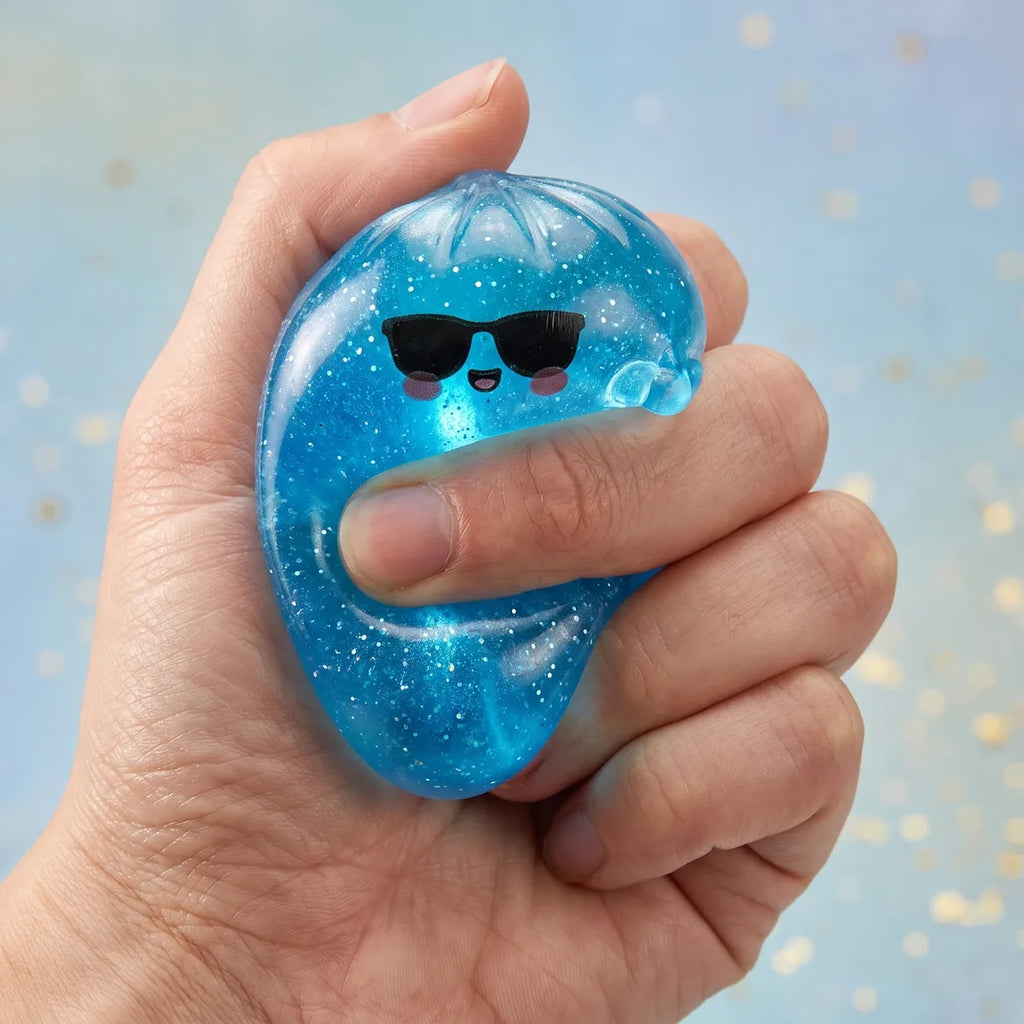 Mystery sunglasses dumpling squishy being squeezed showing slow rising foam