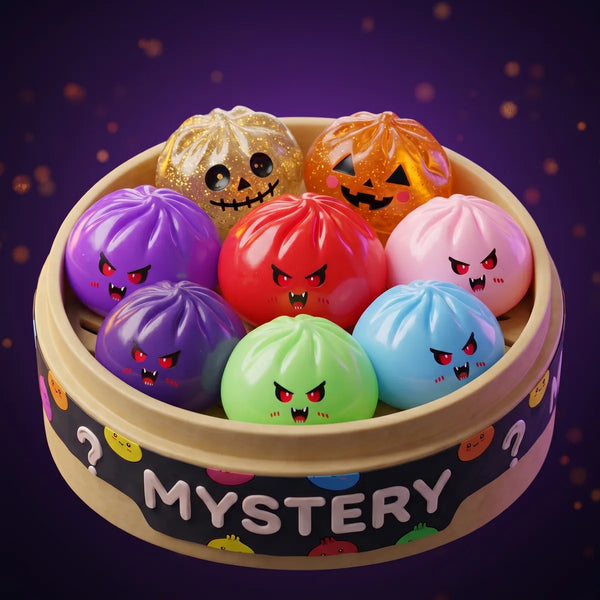 Mystery vampire dumpling squishies inside their Halloween box
