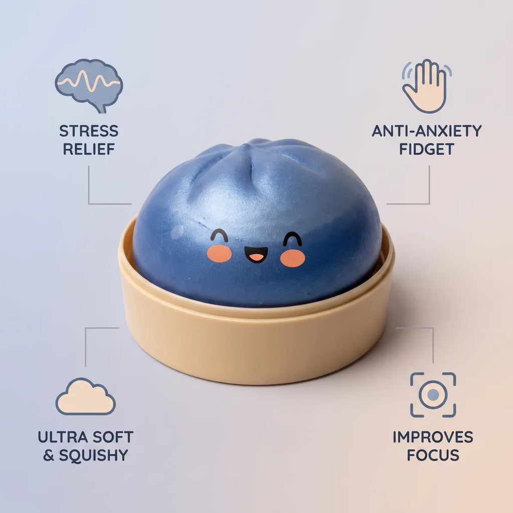 Navy blue dumpling squishy features and benefits overview