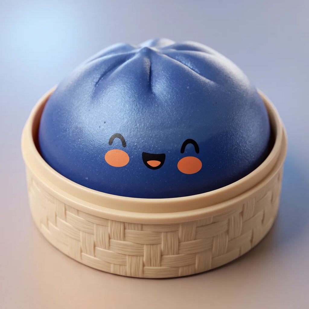 Macro close-up of a navy blue dumpling squishy texture