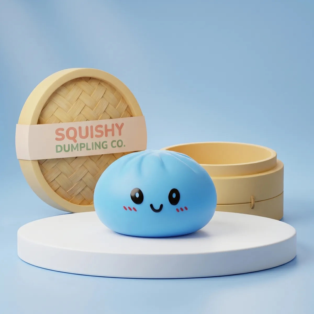 Ocean blue dumpling squishy soft toy front view Main image