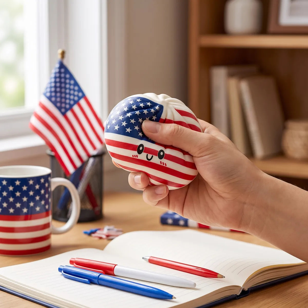 Playing with the patriotic 4th July dumpling squishy for calm stress relief