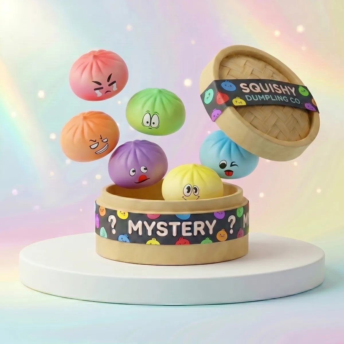 Pillowy dumpling squishy mystery bun fidget toy front view