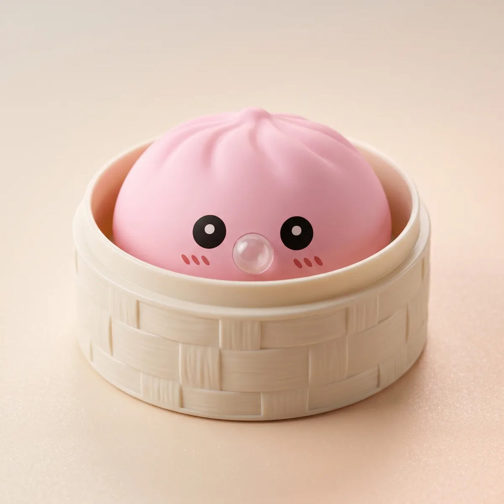 Macro close-up of the pink blow dumpling squishy texture