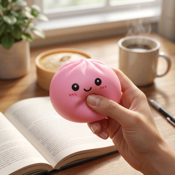 Pink dumplings squishy styled as cute desk decor