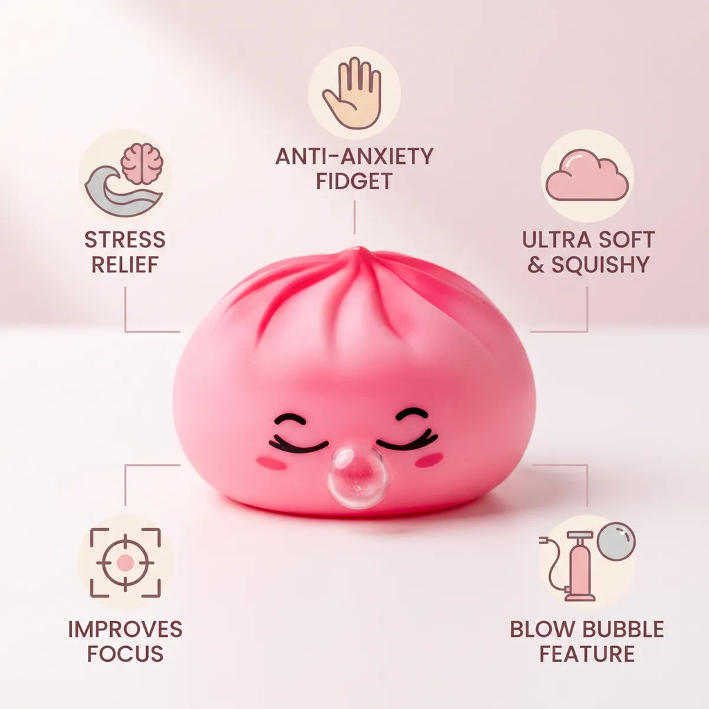 Pink rare blow dumpling squishy features and benefits overview