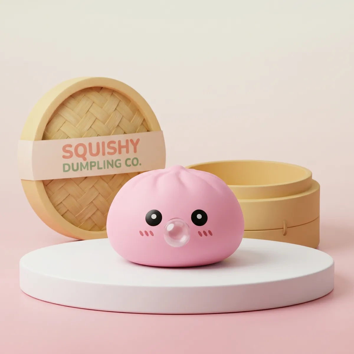 Plump pink blow dumpling squishy front view Main image