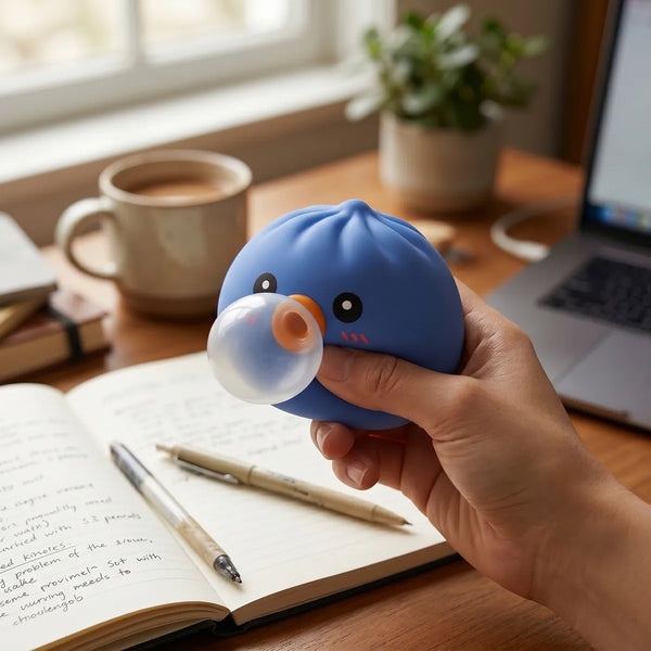 Purple blow dumpling squishy styled as cute desk decor