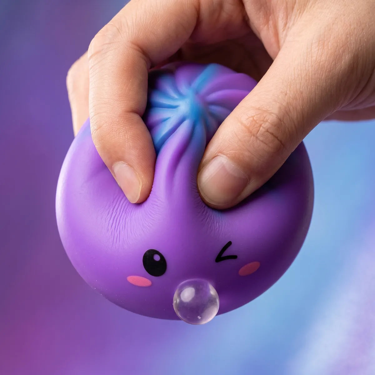 Purple rare blow dumpling squishy slowly rising back to shape