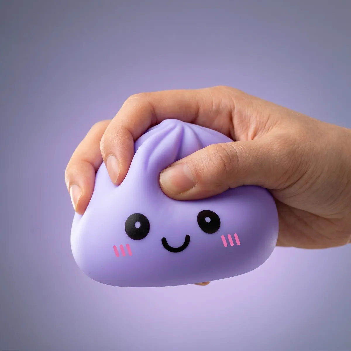 Purple squishy dumpling light being squeezed showing slow rising foam