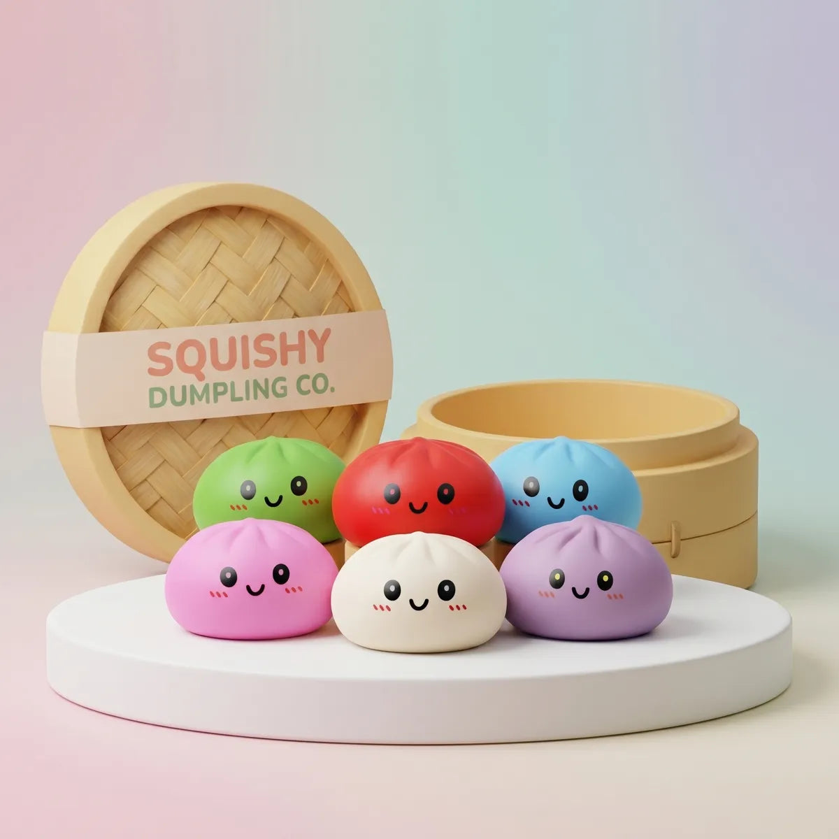 Rainbow dumpling squishy set of 6 pieces front view Main image