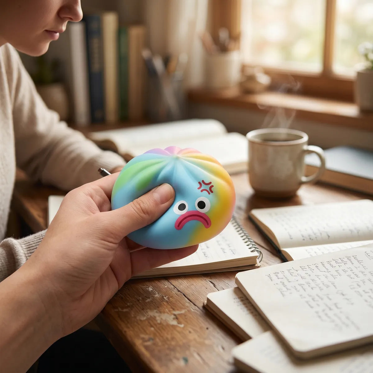 Rainbow mystery squishy dumpling styled as cute desk decor
