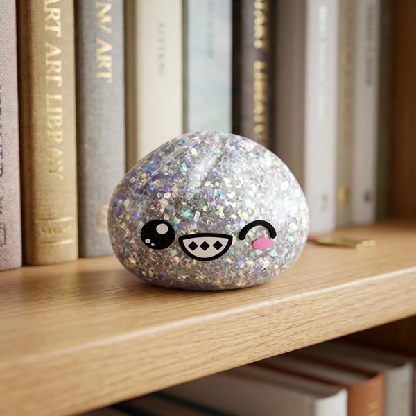 Rare silver dumpling squishy in a cozy lifestyle setting