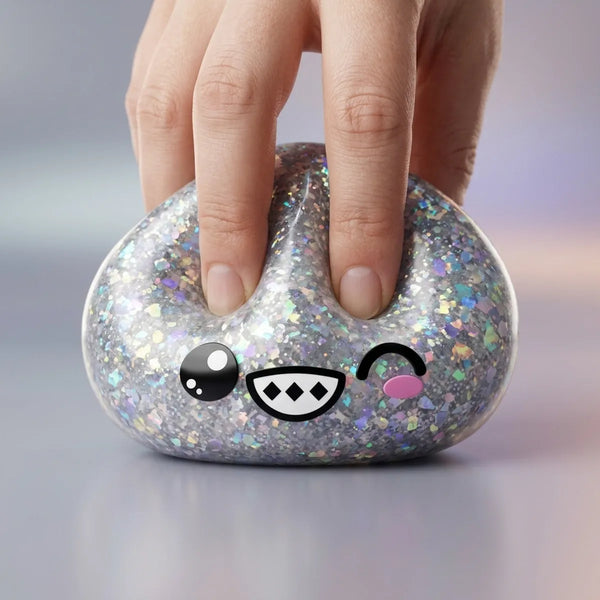 Hand squeezing the slow-rise rare silver dumpling squishy