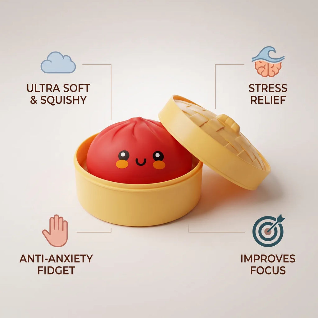Red dumpling squishy bun features and benefits overview