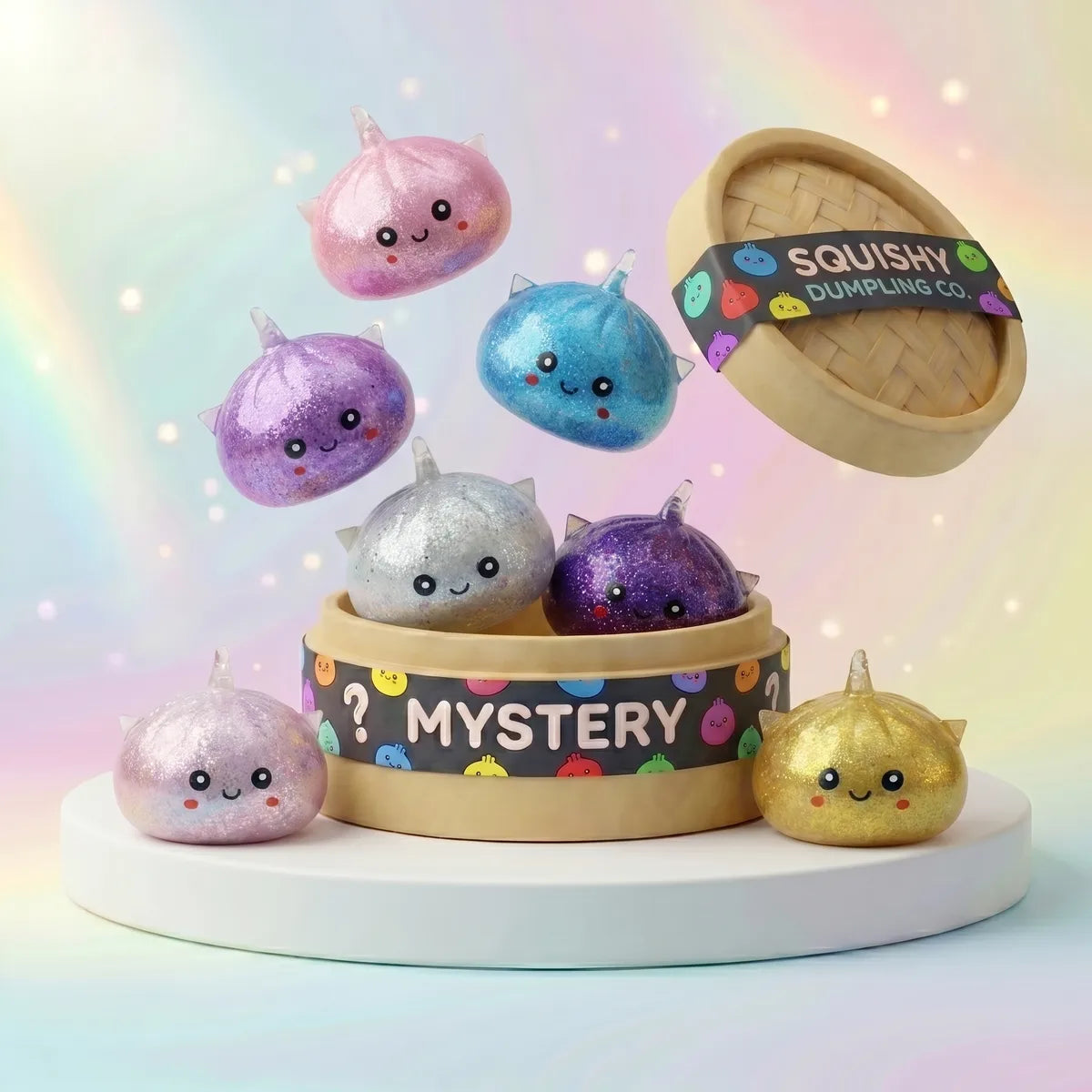Sparkly mystery dumpling squishy unicorn glitter front view