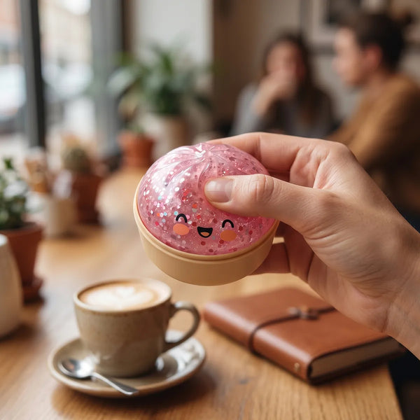 Squishy bun mystery dumpling styled as cute desk decor