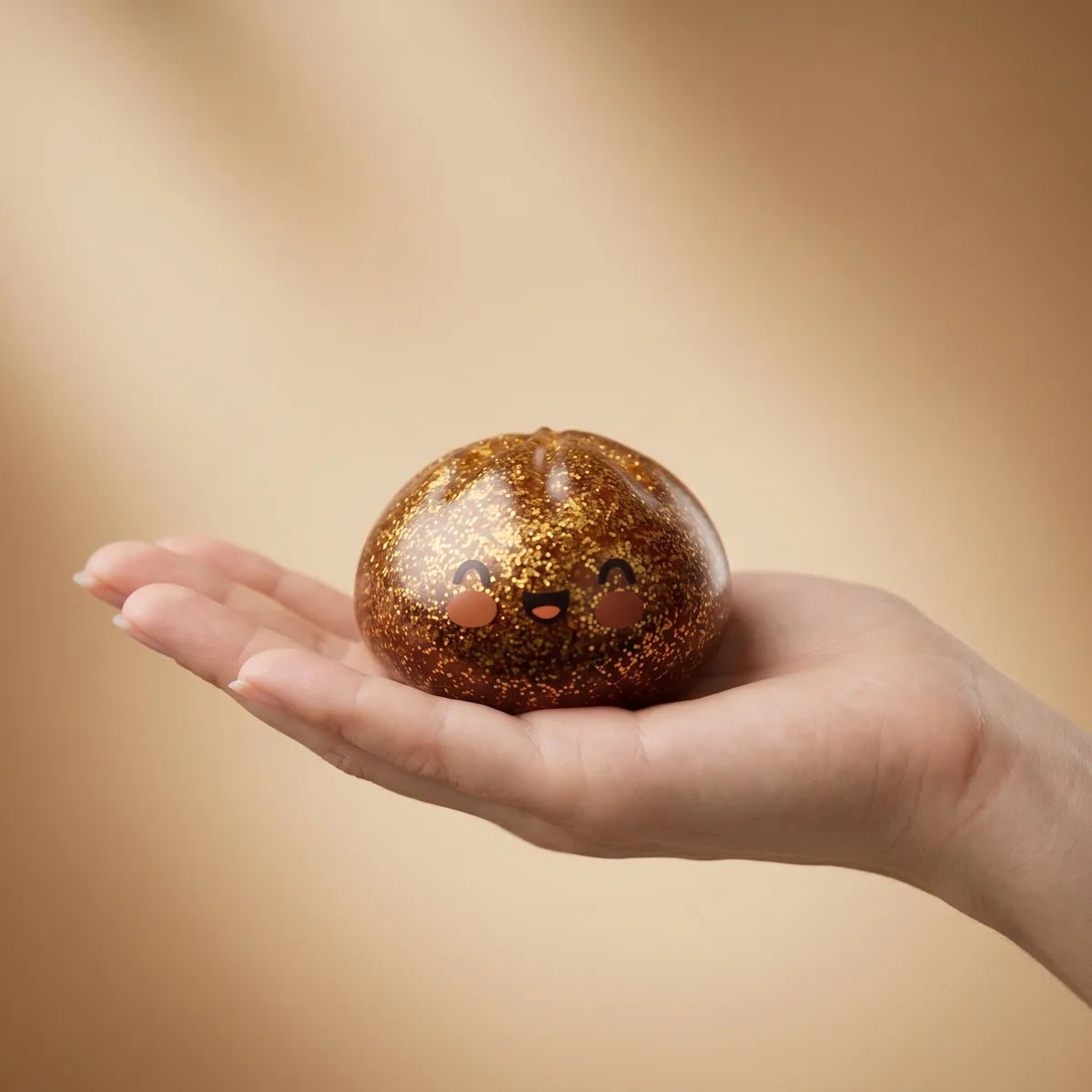 Squishy bun mystery dumpling held in hand lifestyle shot