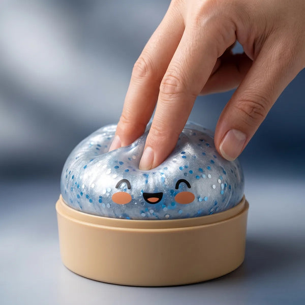 Squishy bun mystery dumpling being squeezed showing slow rising foam