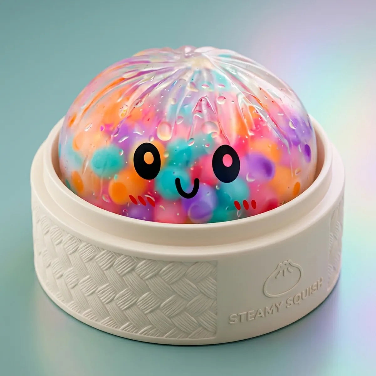 Squishy dumpling presented in a steamer-style gift box