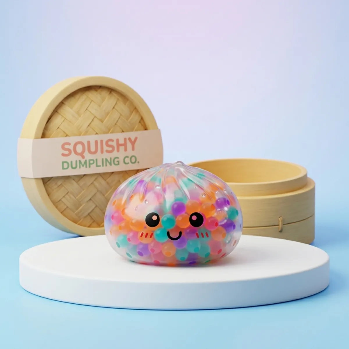 Studio product photo of the squishy dumpling colors toy