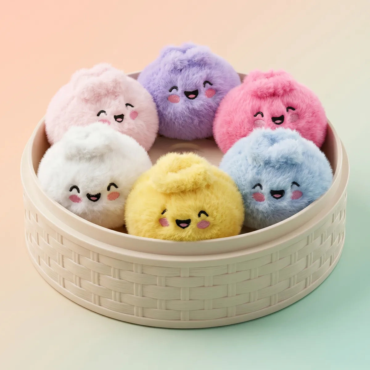 Macro close-up of stuffed animals dumpling squishy mystery plush texture