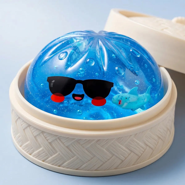 Macro close-up of the sunglasses dumpling squishy texture