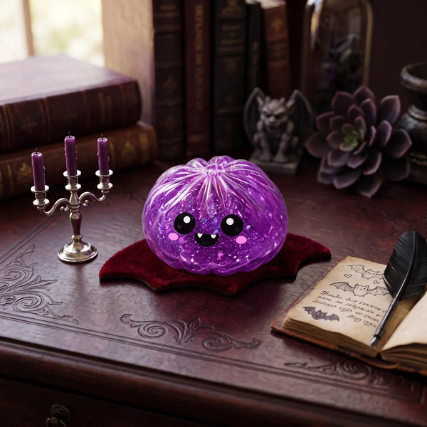 Vampire Halloween dumpling squishy photographed in a dark misty horror atmosphere