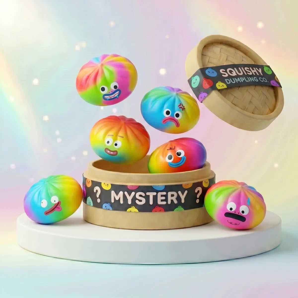 Vibrant rainbow mystery squishy dumplings front view Main image