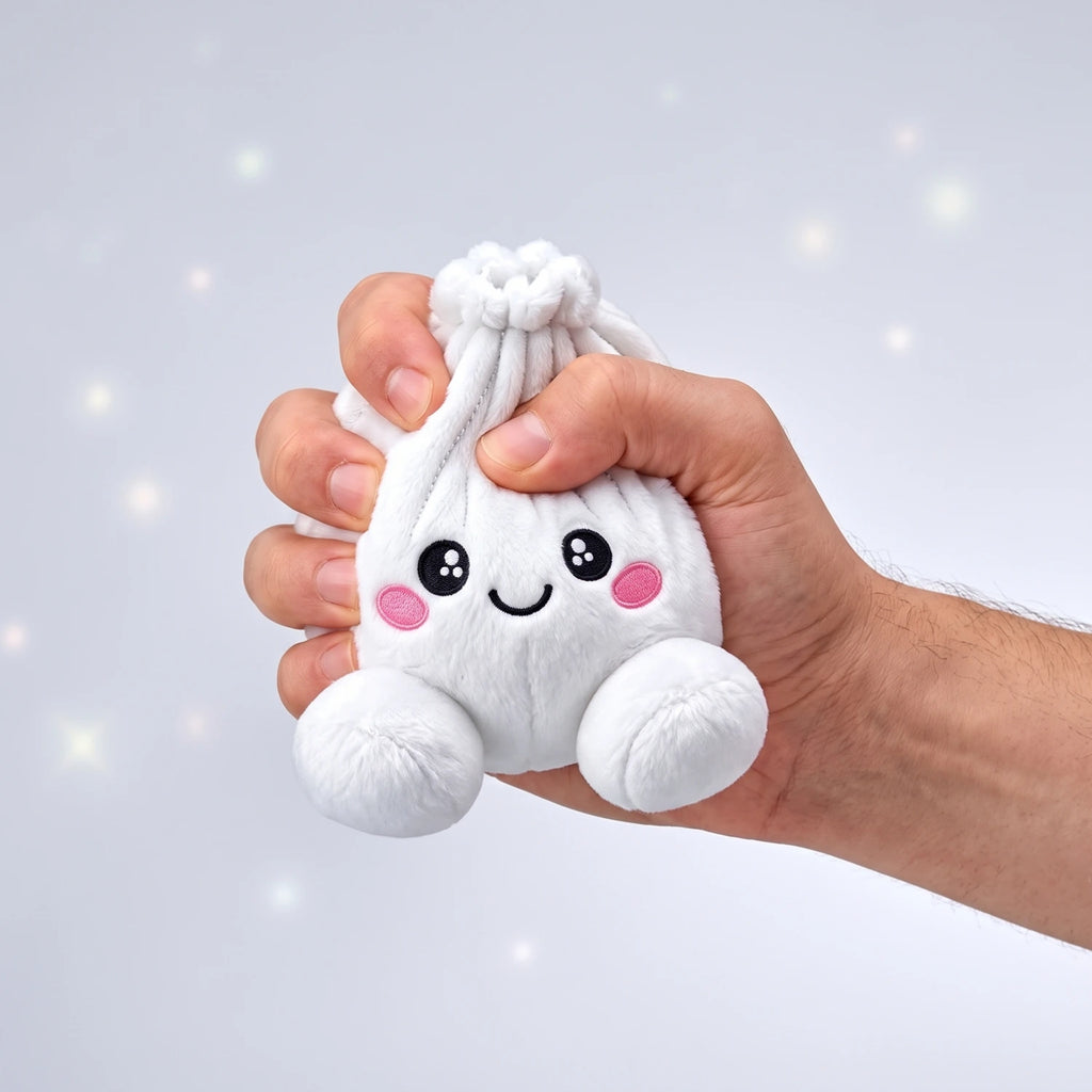 Hand gripping and squishing the Marshmallow White Dumpling Squishy Plush
