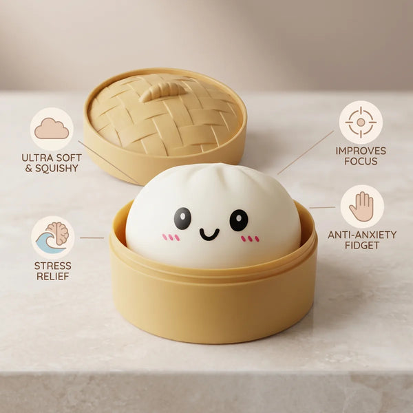 White dumpling squishy size guide infographic with dimensions
