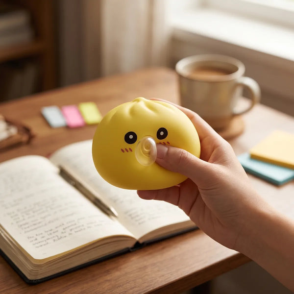Yellow blow dumpling squishy styled as cute desk decor