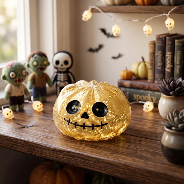 Zombie Halloween dumpling squishy styled in a skeleton and cobweb Halloween lifestyle scene